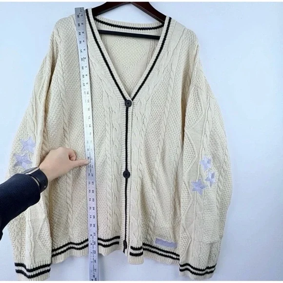 Taylor Swift Inspired Folklore Embroidered Star Knit Oversized Cardigan Womens L - Picture 3 of 8